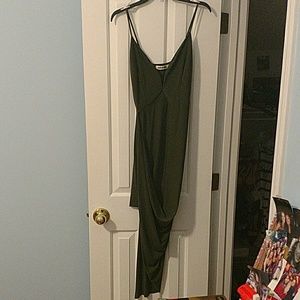 Plunging neck high low formal dress